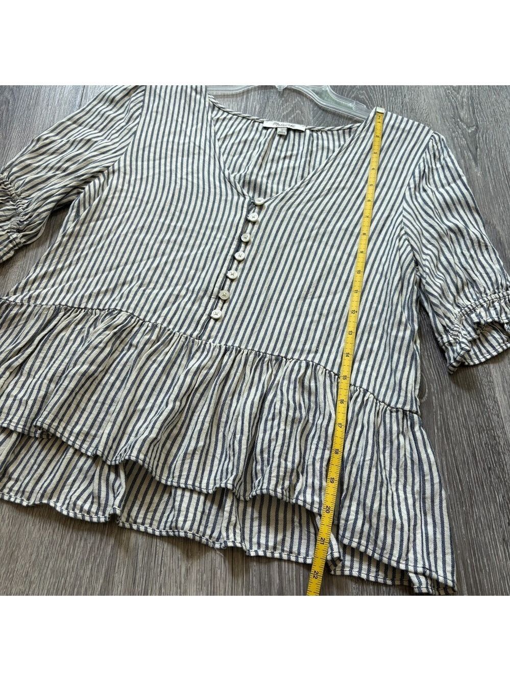 Madewell Blue and White Peplum Striped Blouse Size XS - Picture 6 of 6